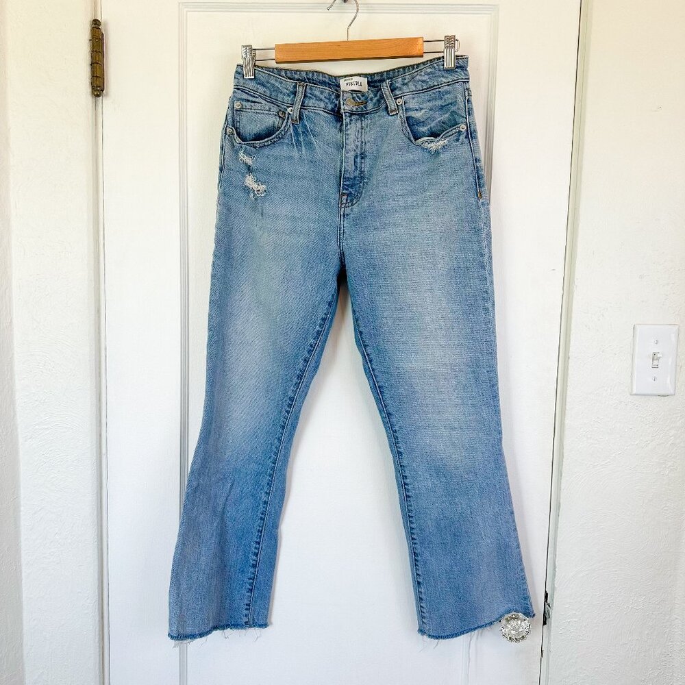Pistola | High Rise Slim Straight Leg Raw Hem Ankle Jeans‎ Light Wash Size 29